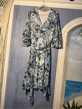 Parker & Rowe Dusty Blue Floral Maxi Dress Size XL Like New